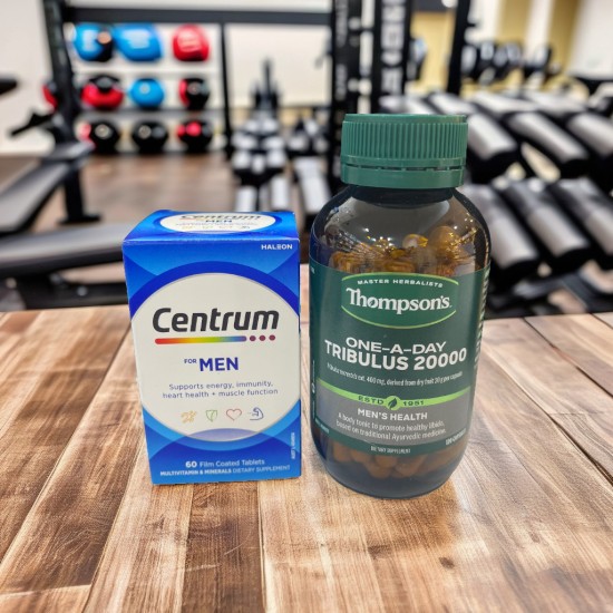 Centrum for Men Multivitamin and Thompson's One-A-Day Tribulus Capsule Bundle Gift