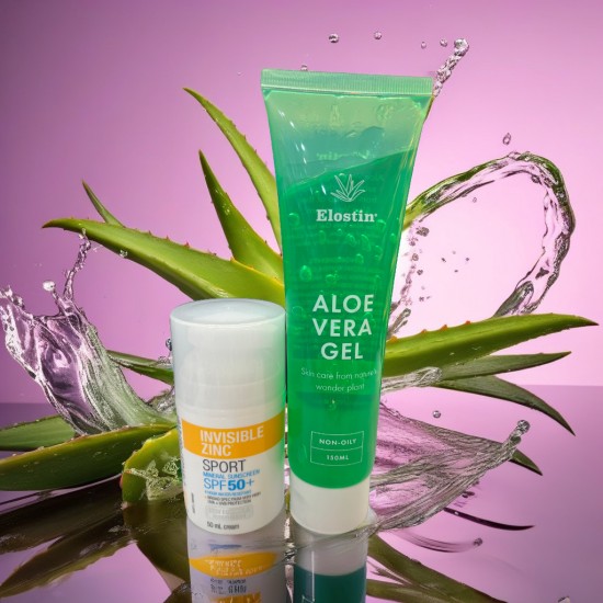 Invisible Zinc 4hr Water Resistant Sunscreen and Elostin Aloe Vera Gel Bundle