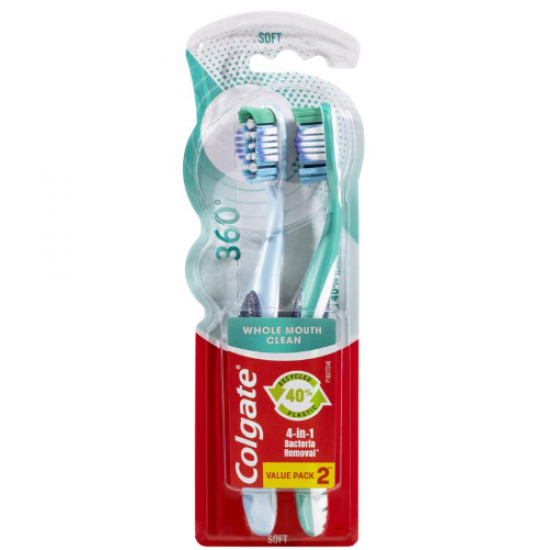 Colgate 360 Whole Mouth Clean Compact Head Toothbrush Soft 2pk