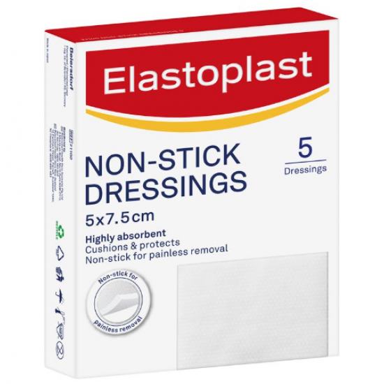 Elastoplast 21100 Non-Stick Wound Dressing 7.5cm x 5cm 5 Pack