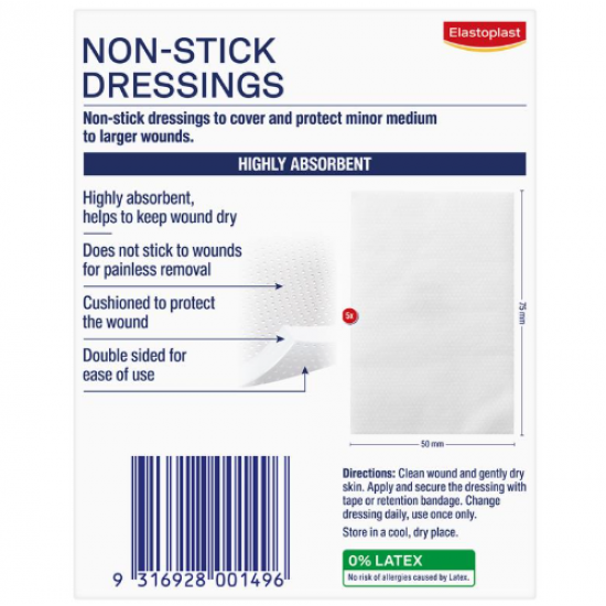 Elastoplast 21100 Non-Stick Wound Dressing 7.5cm x 5cm 5 Pack