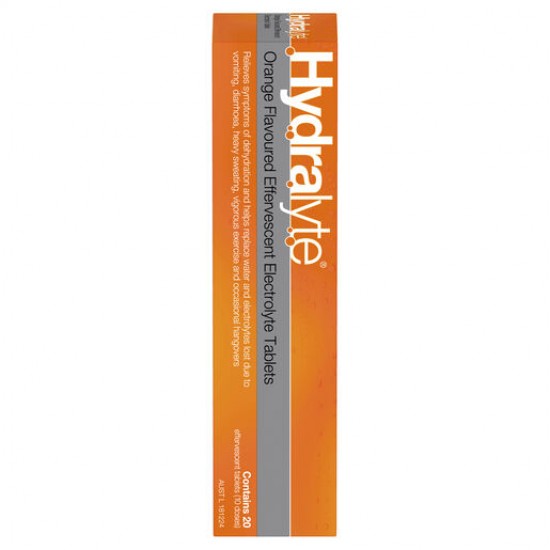 Hydralyte Electrolyte Effervescent Orange Flavoured 20 Tablets 