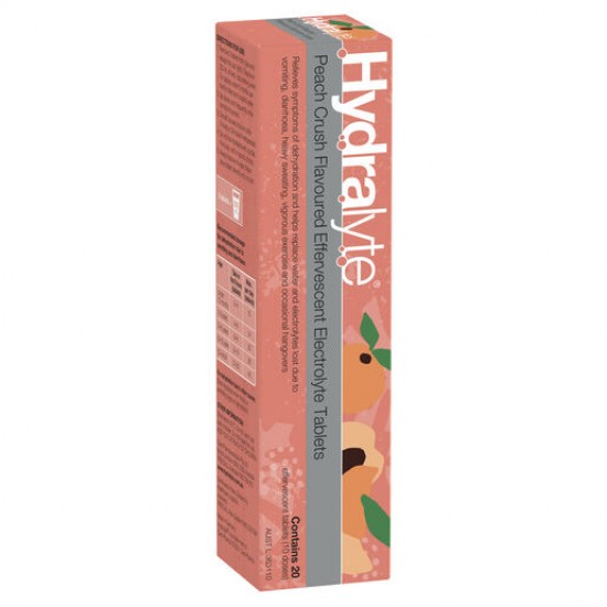 Hydralyte Electrolyte Effervescent Peach Crush 20 Tablets Exclusive Flavour 