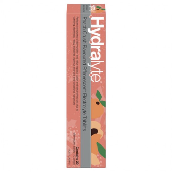 Hydralyte Electrolyte Effervescent Peach Crush 20 Tablets Exclusive Flavour 