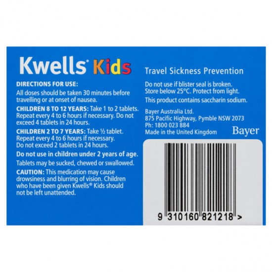 KWELLS KIDS TRAVEL SICK TABLETS CHEWABLE 12 PACK