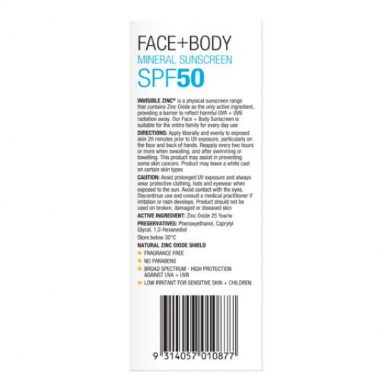 Invisible Zinc SPF 50 Face and Body 75g