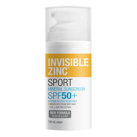 Invisible Zinc SPF 50+ Sport Mineral Sunscreen 4 Hour Water Resistant 100ml