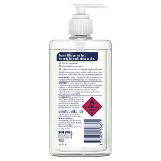 Aqium Antibacterial Hand Sanitiser (Aloe) 375mL